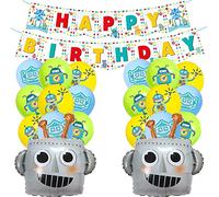 HGSHUO Palloncini Robot Compleanno Decorazioni Robot Palloncini Foil Happy Birthday Banner Palloncino in Lattice Decorazioni per Feste di Compleanno 21 Pezzi