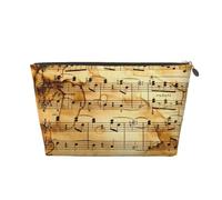 HGSLQDEE Borsa da toilette da viaggio in pelle stampata con stampa nota musicale borsa cosmetica portatile, Oro, Taglia unica