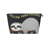 HGSLQDEE Follow Your Dreams - Beauty case da viaggio in pelle stampata con bradipo, Argento, Taglia unica