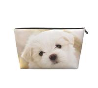 HGSLQDEE Simpatico cucciolo maltese stampato in pelle da viaggio borsa da toilette portatile borsa cosmetica borsa da viaggio, Argento, Taglia unica