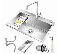 HGTRH Lavello da Cucina Ad Incasso, Lavello Cucina 1 Vasca con Gocciolatoio Lavello in Acciaio Inox Professionale da Appoggio O Filotop Lavandino Cucina Comprensivo di Piletta E Sifone