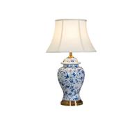 HGTYDV2 Lampada da tavolo classica in porcellana blu e bianca, lampada da scrivania in ceramica con fiori e uccelli dipinti a mano, lampada da comodino floreale vintage