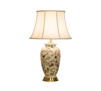 HGTYDV2 Lampada da tavolo in ceramica con fiori e uccelli americani, lampada da comodino decorativa vintage con paralume in tessuto a tamburo conico e base in ottone dorato for comodino e scrivania