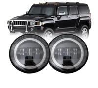 Hguvsjd Blocchi Fari Anteriori 2 Pezzi Per Hummer Per H2 2003-2009 Fendinebbia Anteriore Per Auto Con Anello Bianco DRL Halo Angel Eyes LED Fendinebbia Faro Proiettore Anteriore