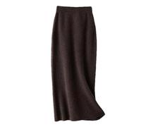Hgvcfcv Inverno Cashmere Lavorato A Maglia Gonne Lunghe per Le Donne Media Lunghezza Vita Alta A-Line Gonne Femminile Lana, Marrone, L