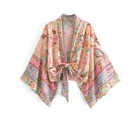Hgvcfcv Kimono corto da donna, con scollo a V, copricostume da spiaggia, Beige, M