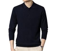 Hgvcfcv Maglione Polo Pullover da uomo autunnale a maniche lunghe in misto lana con risvolto, maglione casual di base, blu navy, 3XL