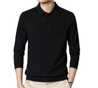 Hgvcfcv Maglione Pullover Polo da Uomo Autunnale a Maniche Lunghe in Misto Lana con Risvolto, Maglione Casual di Base, Nero , 3XL