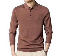 Hgvcfcv Polo da uomo autunnale a maniche lunghe in misto lana con risvolto, maglione casual, Marrone, 2XL