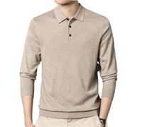 Hgvcfcv Polo da uomo autunnale a maniche lunghe in misto lana con risvolto, maglione casual, T, L