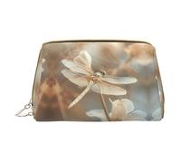 Hgvcse Borsa da viaggio in pelle in PVC Makeupdragonfly e fiore borsa con cerniera organizer cosmetico da viaggio borsa per uso quotidiano, bianco, Taglia unica