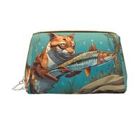 Hgvcse Borsa da viaggio in pelle pvc Makeupabstract Wild Animal Caccia Pesce Bag Zipper Pouch Travel Cosmetic Organizer Daily Use Storage Purse, bianco, Taglia unica