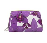 Hgvcse Borsa in pelle PVC Makeuppurple Orchidea Design01 Borsa con Cerniera Sacchetto di Viaggio Cosmetici Organizzatore di Uso quotidiano Borsa di Immagazzinaggio, bianco, Taglia unica