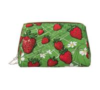 Hgvcse Borsa in pelle PVC per trucchi, con motivo a fragole e campi 02, con cerniera, da viaggio, organizer per cosmetici, uso quotidiano, colore bianco, taglia unica, Bianco, One Size