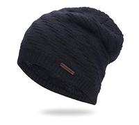 HGYJ Berretti in Maglia da Uomo,Cappello Lavorato a Maglia da Uomo per Il Tempo Libero Invernale più Cappello in Pile da Uomo Ispessimento Invernale Cappucci per Le Orecchie,Black