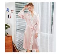 HGYJ Raso da Donna Vestaglia Kimono,Elegante Accappatoio A Maniche Lunghe,Adatto A 43-73 kg, M-XXL, Rosso/Bianco/Rosa/Nero,Pink,M