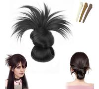 Hgyugrf - Parrucca con chignon con piume, con clip, per donne (nero)
