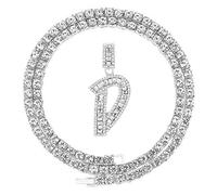 HH Bling - Collana con ciondolo a forma di lettera baguette, color argento e oro, per uomini e donne, con grande zirconia cubica e ciondolo a forma di lettera maiuscola A-Z, con catena da tennis in
