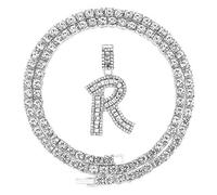 HH Bling - Collana con ciondolo a forma di lettera baguette, color argento e oro, per uomini e donne, con grande zirconia cubica e ciondolo a forma di lettera maiuscola A-Z, con catena da tennis in