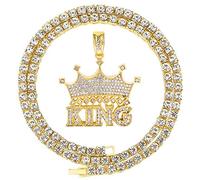 HH BLING EMPIRE Collana con ciondolo a forma di rapper, placcata in oro 14 carati, stile Hip Ho Rapper, da uomo, con diamanti ghiacciati e catene da tennis da 55,9 cm, 24 inches, Zinco, strass di