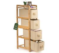 HH DESIGNS Comò stretto in legno, con 4 cassetti in tessuto, comò stretto per piccoli spazi, cassettiera verticale stretta con cassetti, comò sottile per camera da letto, soggiorno, bagno