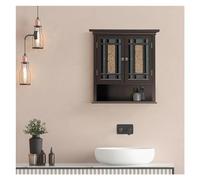Hhaoran-9868 Mobiletto per medicinali con specchio Pensile in legno con ante in mosaico di vetro, organizer for ripiano da bagno, colore espresso scuro Mobiletto per bagno a parete