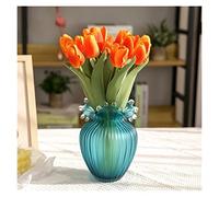 Hhaoran-9868 Vaso semplice in vetro a righe blu smerigliato, decorazione per casa, soggiorno, scrivania, modello, decorazione morbida, adatto per sala da pranzo e soggiorno, decorazione domestica