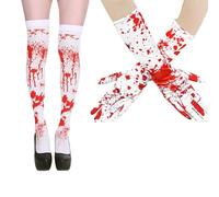 HhBdy 2 Pezzi Macchiato di Sangue Calze da Donna e Guanti, Macchiati di Sangue di Halloween, Calze di Sangue di Halloween, Adatto per Feste, Cosplay, Accessori per Costumi