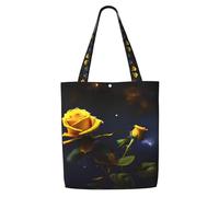 hhbiuuo Borsa larga da donna con stampa di rose gialle con stelle e rose, borsa tote in tela riutilizzabile, per viaggi, lavoro, uso quotidiano