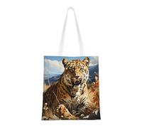 hhbiuuo Borsa tote in tela con stampa leopardo in cerca di preda da donna, borsa riutilizzabile per la spesa, borsa da spiaggia, borsa per la spesa, per lavoro, viaggi, palestra