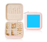 hhbiuuo Portagioie da donna in tinta unita, con stampa azzurra, da viaggio, in pelle, organizer portatile per orecchini, collane rosa