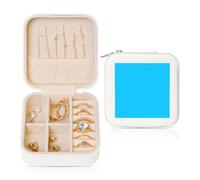 hhbiuuo Portagioie da donna in tinta unita, con stampa azzurra, in pelle, organizer portatile per orecchini, collane e orecchini, colore bianco