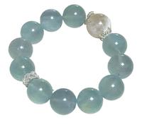 HHCTEBEC Bracciale Elasticizzato con Acquamarina Naturale per Donne e Uomini, Perline di Cristallo Azzurro per Il Chakra della Gola, Comunicazione Calma ed Equilibrio emotivo, Gioielli,14MM