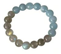 HHCTEBEC Bracciale Elasticizzato con Pietra di Luna e Acquamarina per Donna e Uomo, Perline di Cristallo metà Bianche e metà Azzurre per Il Chakra della Gola e sacrale, Calma l'energia