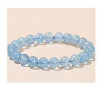 HHCTEBEC Bracciale Elasticizzato con Vera Acquamarina per Donna e Uomo, Perline di Cristallo Azzurro Naturale per Il Chakra della Gola, Comunicazione Calma energia Yoga, Regalo Compleanno,5a,6MM