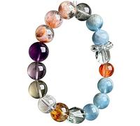 HHCTEBEC Bracciale Elasticizzato in Vero Cristallo Acquamarina, Perline Rotonde Naturali da 11 mm per serenità e Chiara Espressione, Gioielli curativi Regolabili per Donne e Uomini