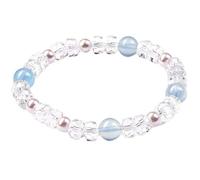 HHCTEBEC Bracciale Elasticizzato per Donna e Uomo con Quarzo Trasparente e Acquamarina, Perline di Cristallo metà Bianche e metà Azzurre per Il Chakra della Gola e l'energia calmante Regalo