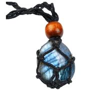 HHCTEBEC Collana con Ciondolo in macramè Labradorite, Realizzata a Mano in Vera Pietra appariscente per Protezione, intuizione, magia, guarigione dei Chakra e Regalo di Gioielli spirituali,2CM