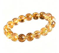 HHCTEBEC Healing Natural Citrino Bracciale,Genuine Chakra Polished Braceleta,Quarzo Rutilato Dorato Perline di Pietra Autentica Lisce Rotonde Lucide per Donne E Uomini,3a,10MM