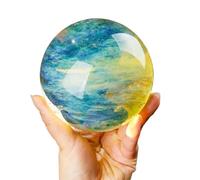 HHCTEBEC Ornamenti A Sfera in Cristallo Naturale, Pietra Grezza Gialla Lucidata, Decorazione A Sette Stelle Feng Shui per La Casa E L'Ufficio,15cm