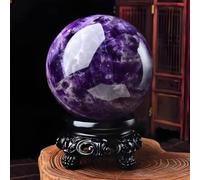 HHCTEBEC Sfera di Ametista da Sogno Naturale Sfera di Cristallo di guarigione per divinazione, Scultura per la casa, Palle di Fengshui con Supporto in Legno,14cm/5.5in