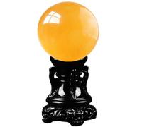 HHCTEBEC Sfera di Cristallo curativo da 40-150 mm, Sfera di Quarzo Intagliato in Pietra preziosa Ambra Naturale con Supporto in Legno per Decorazioni per casa e Ufficio, guarigione,80mm