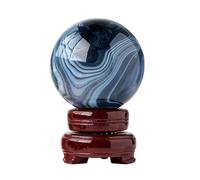 HHCTEBEC Sfera di Cristallo di Agata Nera Naturale con Supporto in Legno, Sfere di Meditazione E Stregoneria per La Guarigione Energetica, Decorazione dei Chakra Reiki Fengshui,6~6.5cm