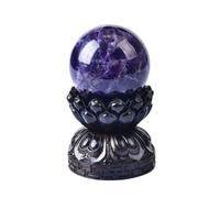 HHCTEBEC Sfera di Cristallo di Ametista Naturale, Cristalli Curativi, Campione di Pietra Preziosa con Supporto in Legno per Guarigione Reiki Meditazione Feng Shui Arredamento per La Casa,5cm/1.9in