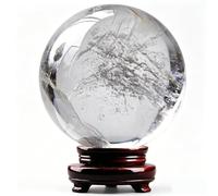 HHCTEBEC Sfera di Cristallo di Quarzo Trasparente con Supporto in Legno