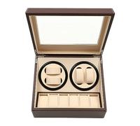 HHEMSTD Scatola carica orologi automatico per 4 + 6 orologi, cassa in pelle PU MDF con motore silenzioso, rotazione bidirezionale da 10 dB, lussuosa scatola marrone con finestra in vetro, spina UE