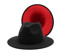 HHFIEStar HHF Caps e Cappelli Cappello a Cilindro in Lana Abbinato Rosso e Nero, Cappello da Jazz con Tesa Piatta e Liscia(Large(59-61cm))