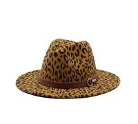 HHFIEStar HHF Caps e Cappelli Cappello di Lana Leopardato Elegante Berretto da Jazz Cappello a Tesa Piatta for Esterni(Cachi)
