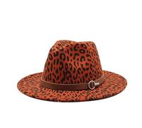 HHFIEStar HHF Caps e Cappelli Cappello di Lana Leopardato Elegante Berretto da Jazz Cappello a Tesa Piatta for Esterni(Rosso)