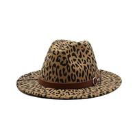 HHFIEStar HHF Caps e Cappelli Cappello di Lana Leopardato Elegante Berretto da Jazz Cappello a Tesa Piatta for Esterni(Camel)